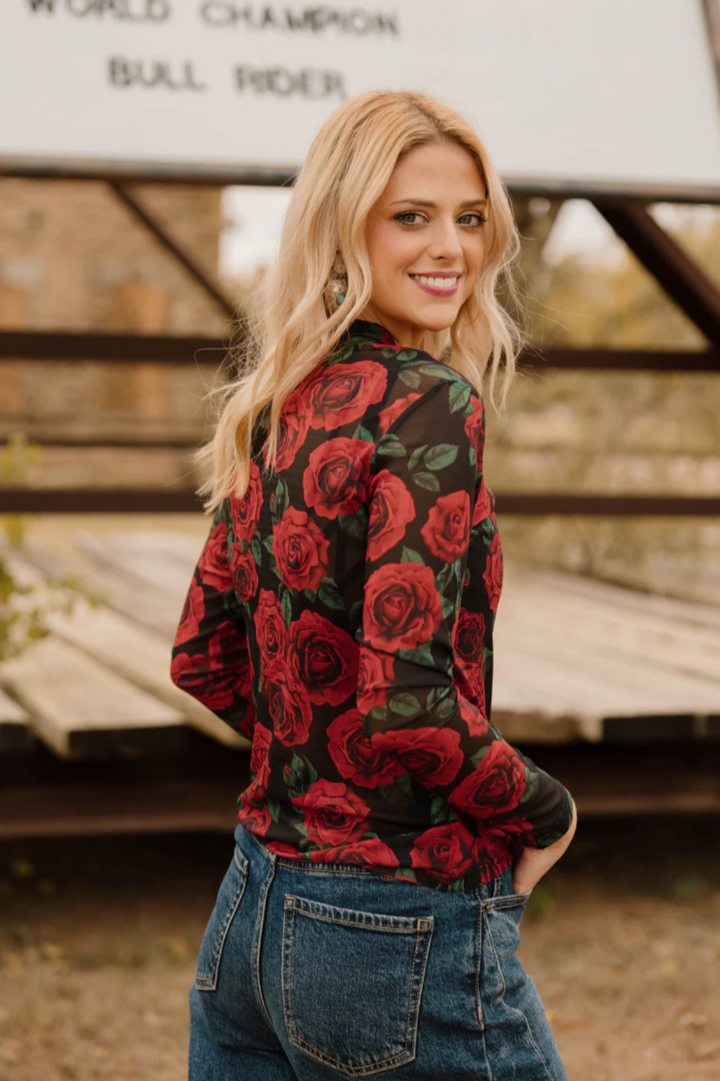Sterling Kreek Rose of My Heart Mesh Top