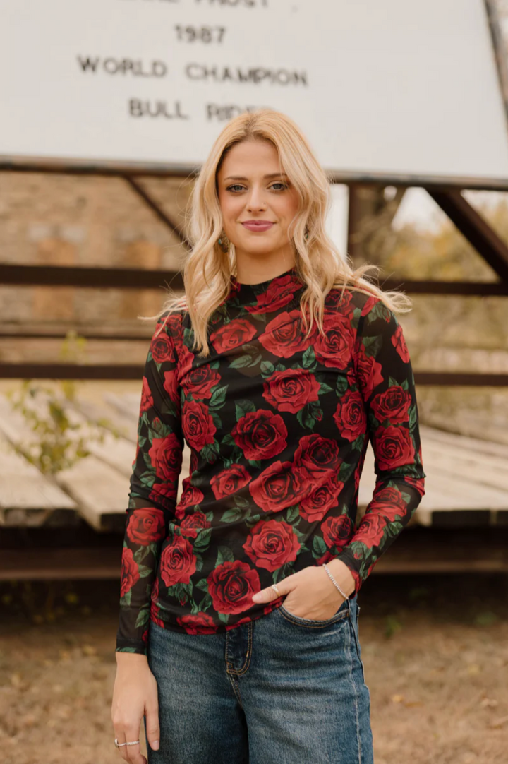 Sterling Kreek Rose of My Heart Mesh Top