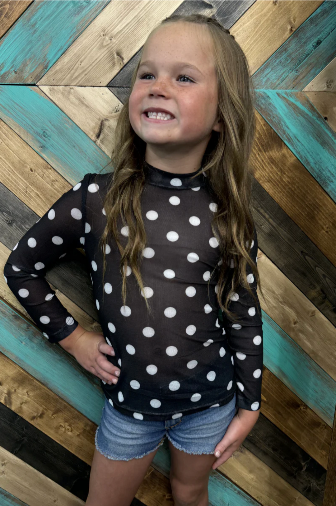 KIDS Kick Off Season Black & White Polka Dot Mesh Top