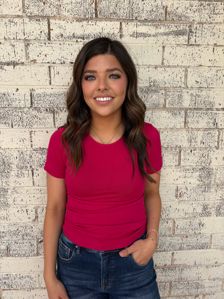 Seamless Round Neck Short Sleeve Top - 5 Colors