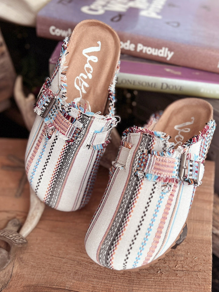 Serape Cream Basket Clog Shoes | gussieduponline