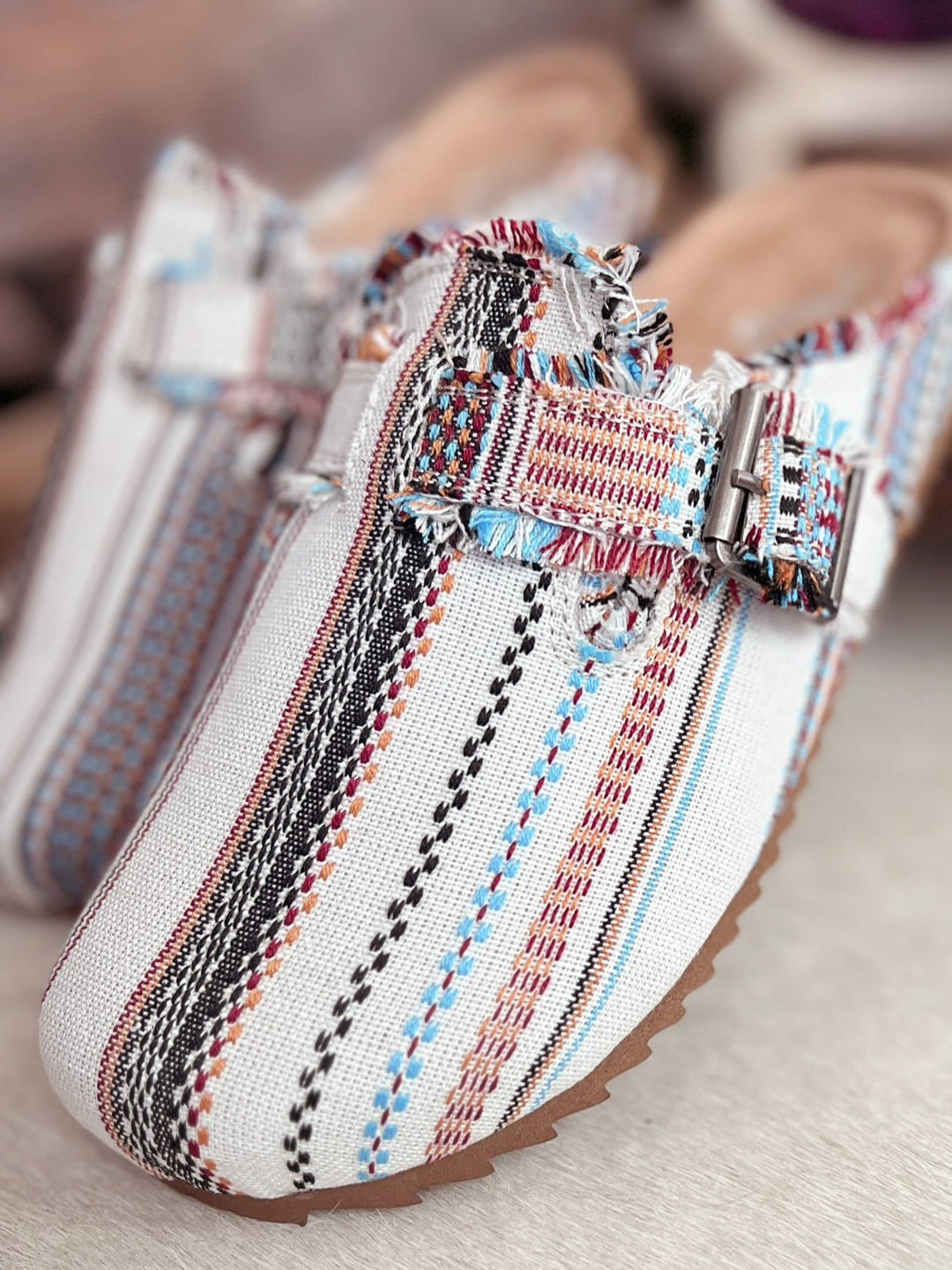 Serape Cream Basket Clog Shoes | gussieduponline