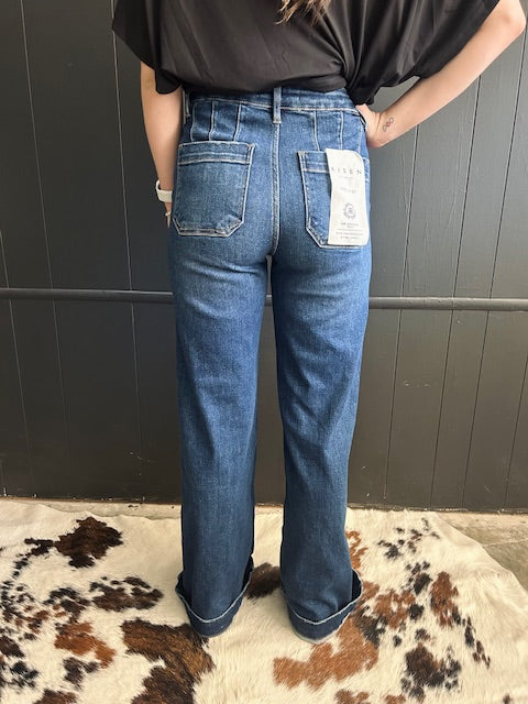 Slanted Pocket High Rise Wide Leg Jeans*