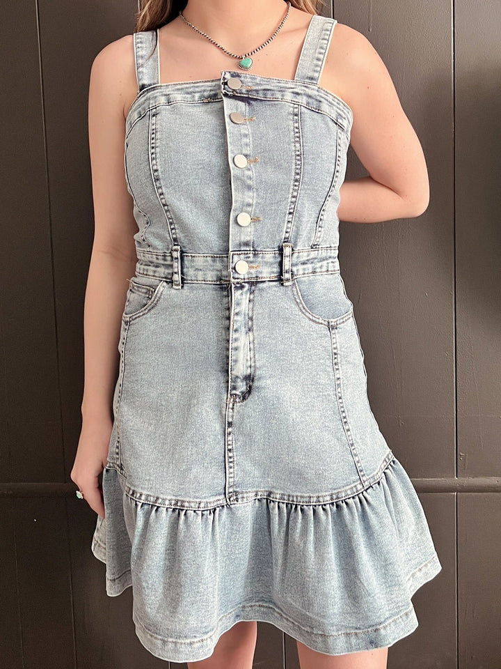 Sleeveless Button Up Denim Dress | gussieduponline