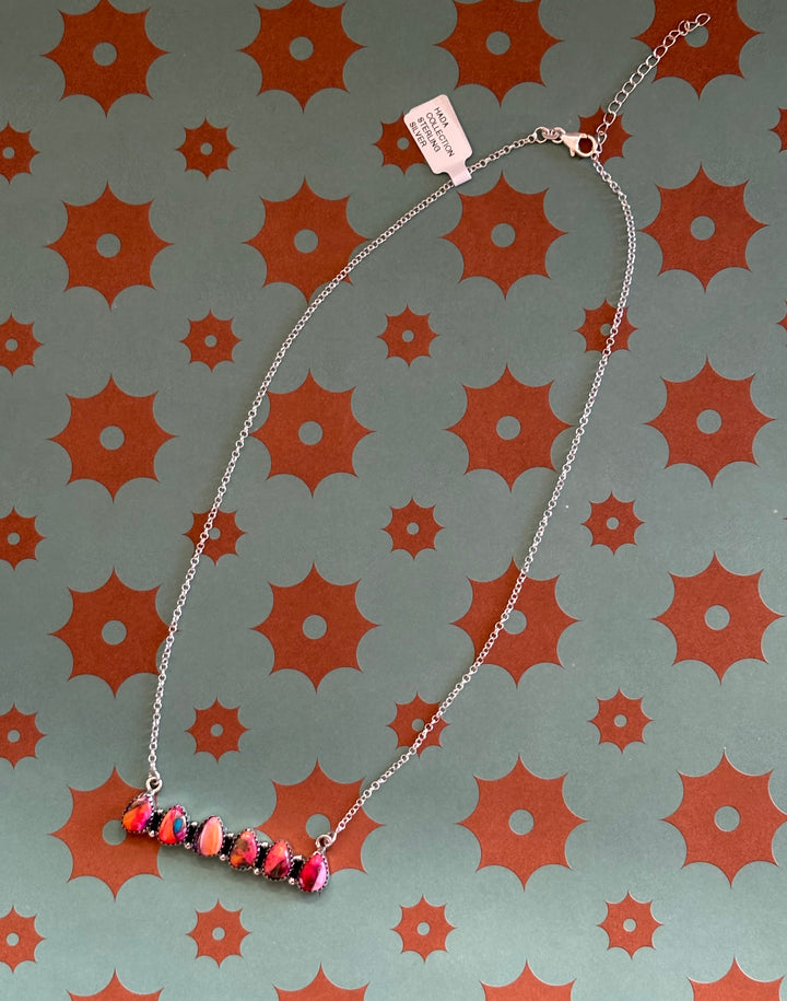 Spiny Dahlia Cluster Bar Sterling Silver Hada Necklace