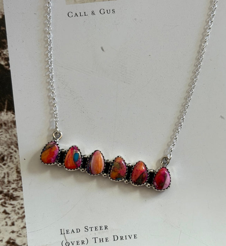 Spiny Dahlia Cluster Bar Sterling Silver Hada Necklace