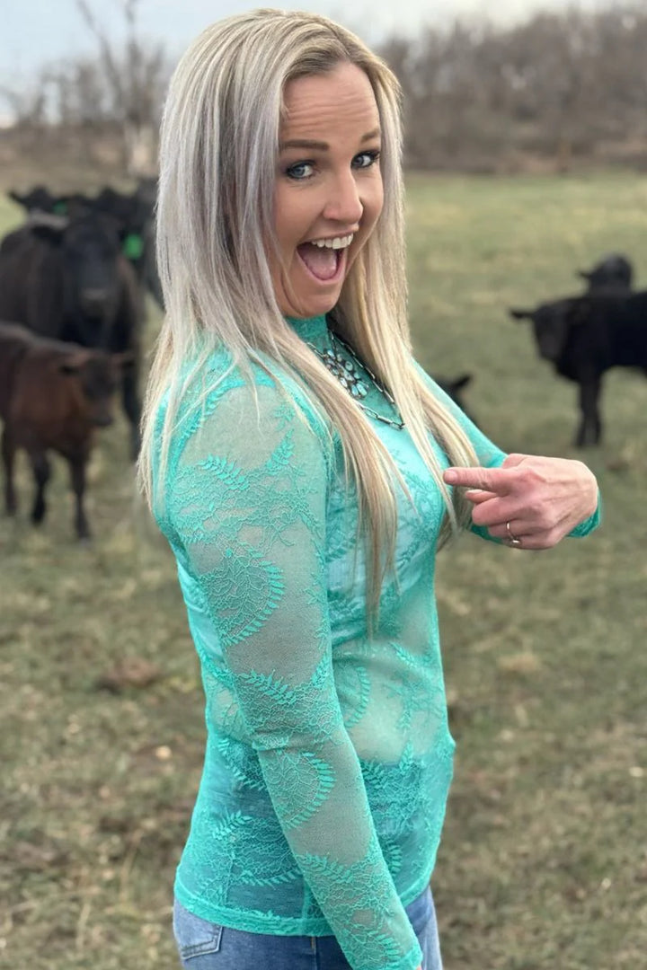 Sterling Kreek Aquamarine Lace Top