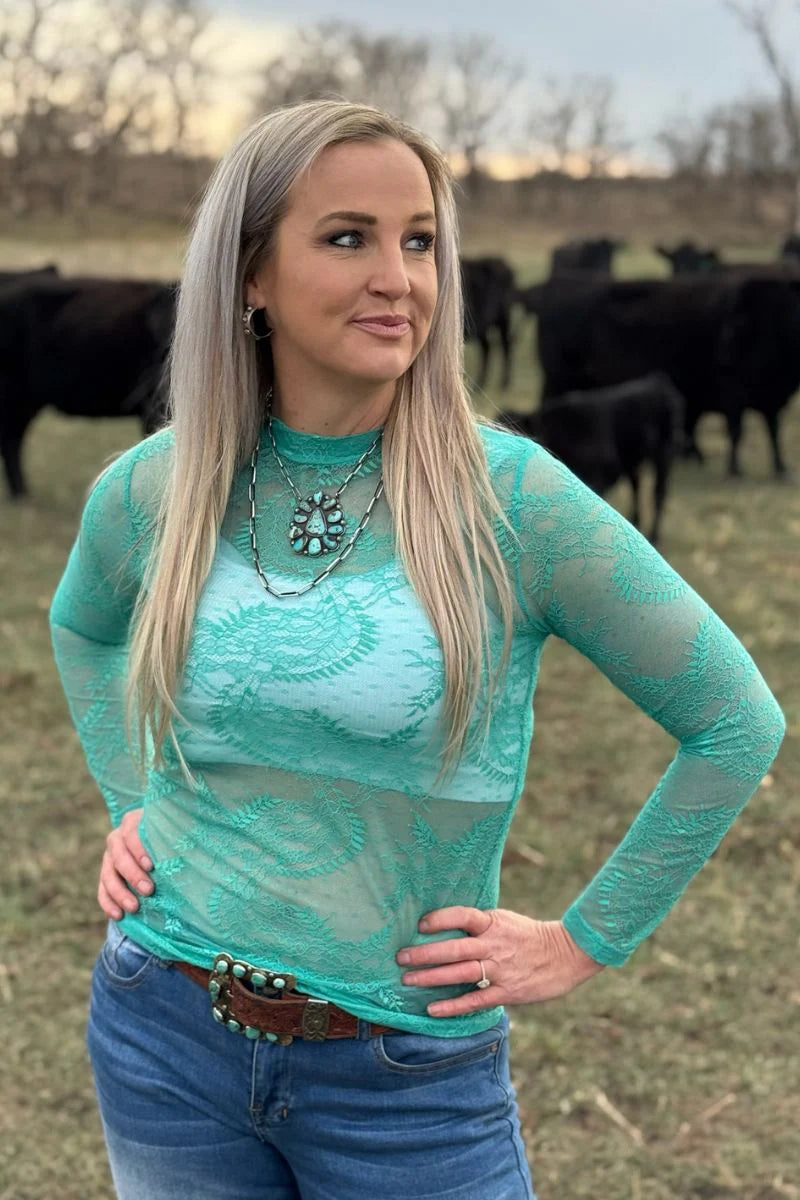 Sterling Kreek Aquamarine Lace Top