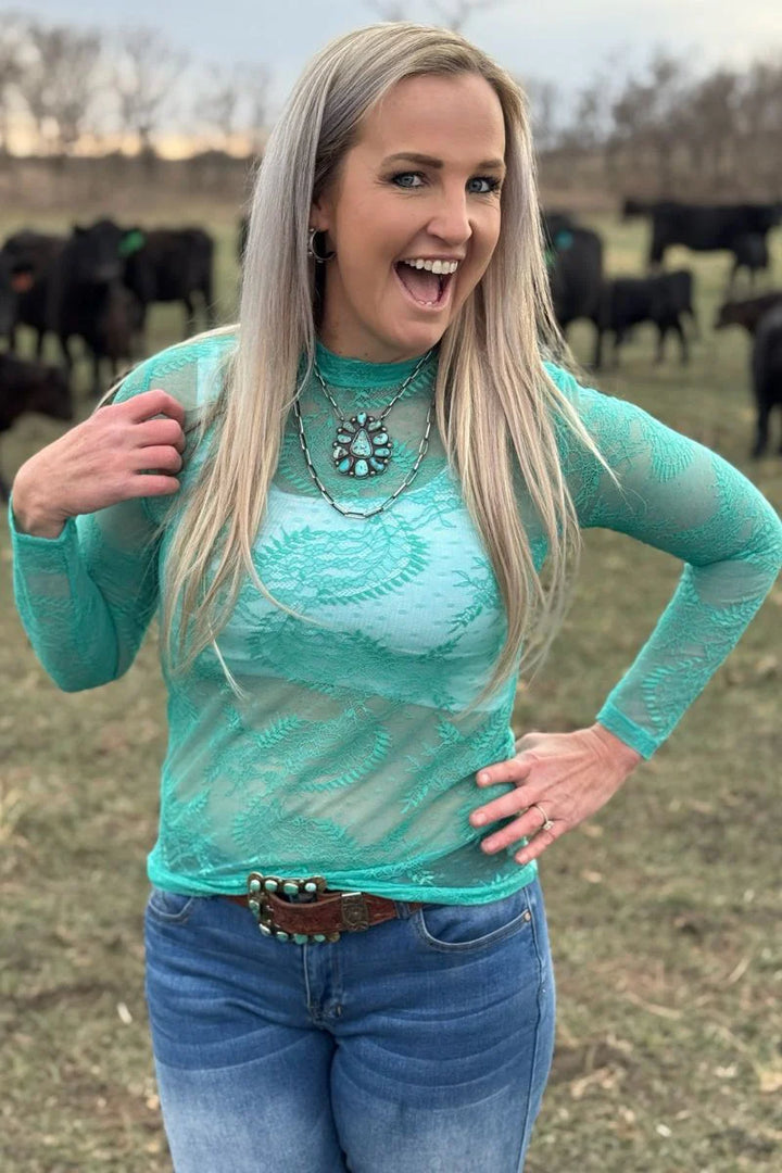 Sterling Kreek Aquamarine Lace Top