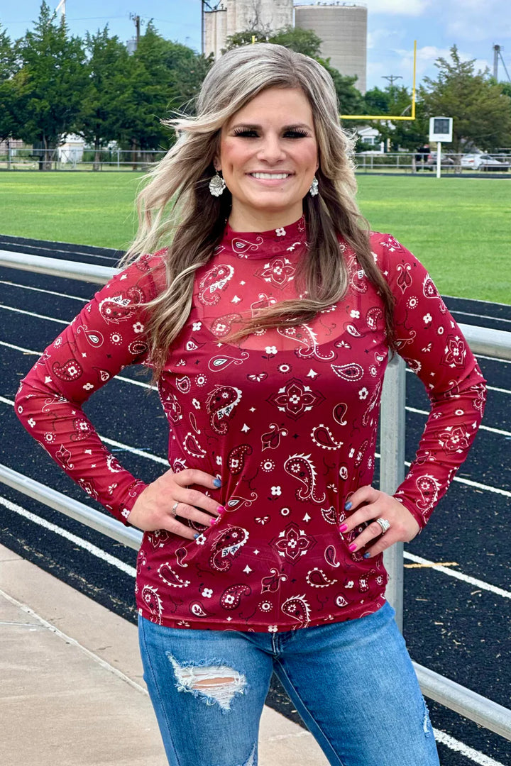 Sterling Kreek Bandana Babe Maroon Mesh Top