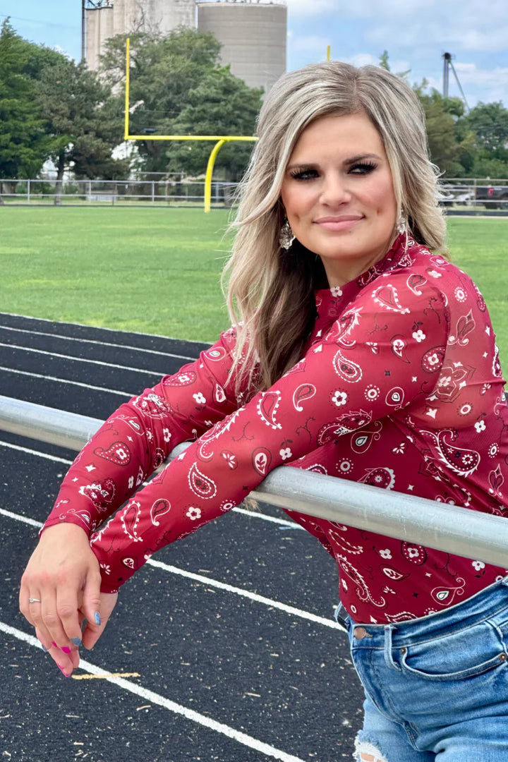 Sterling Kreek Bandana Babe Maroon Mesh Top