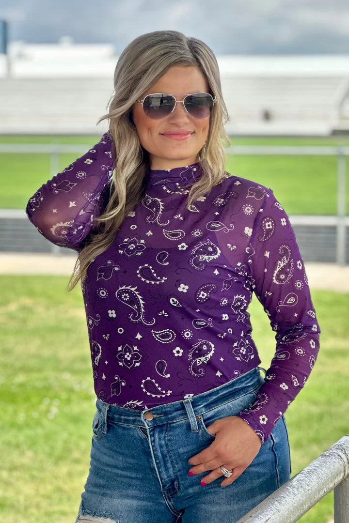 Sterling Kreek Bandana Babe Purple Mesh Top