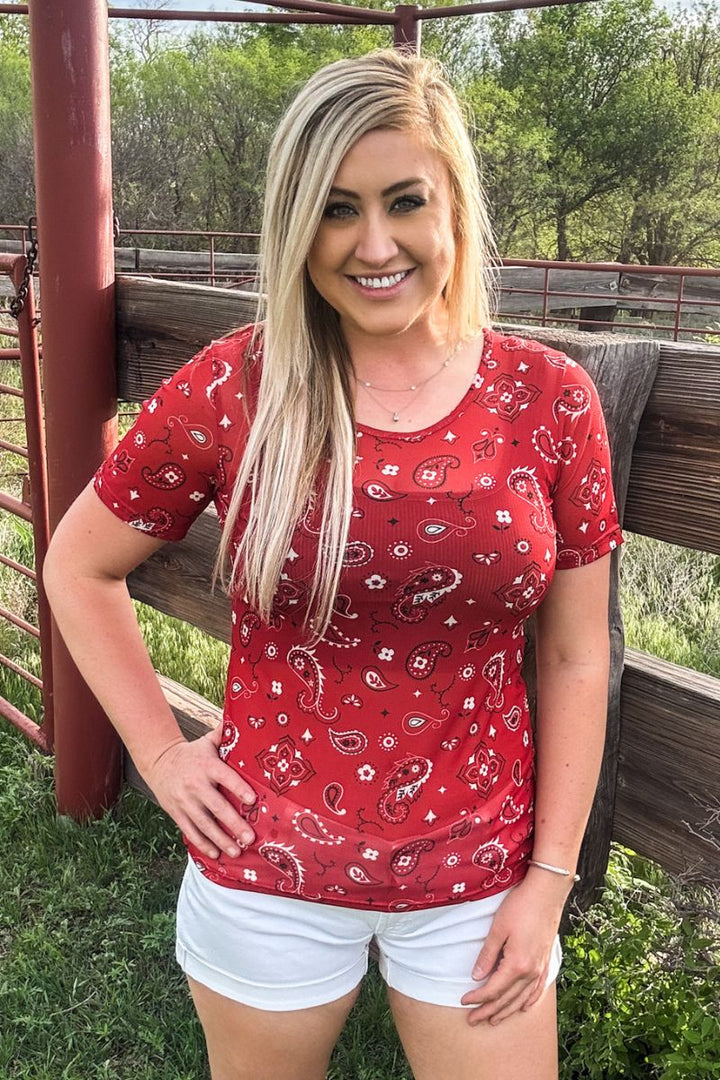 Sterling Kreek Bandana Babe Short Sleeve Mesh Top*