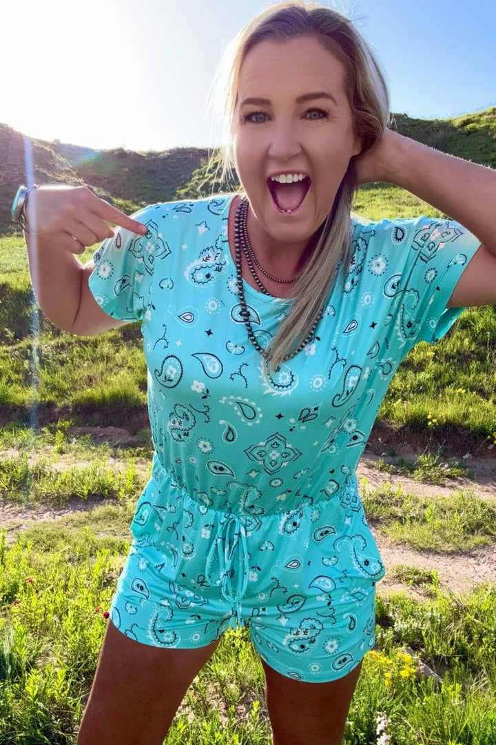 Sterling Kreek Bandana Babe Turquoise Romper