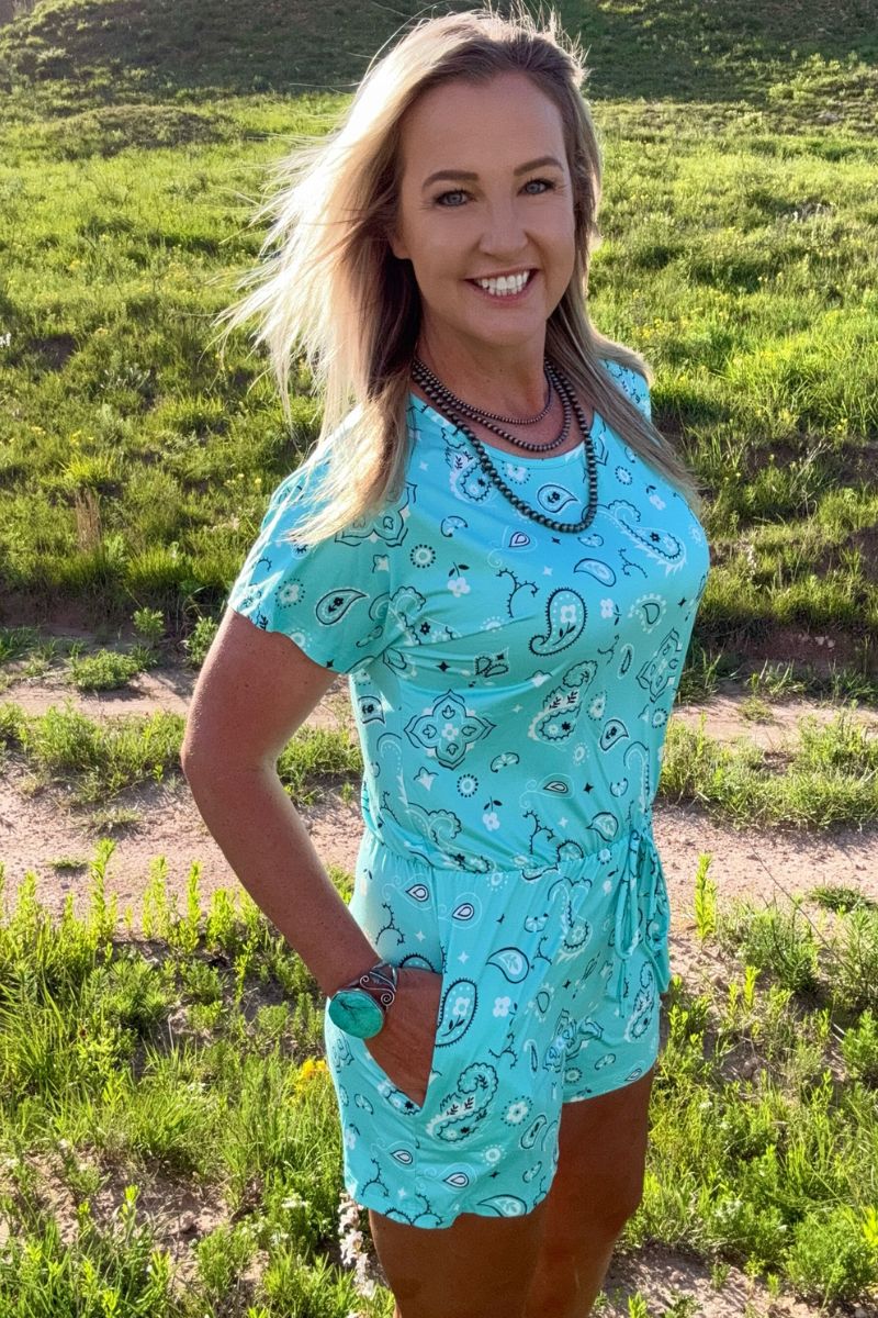 Sterling Kreek Bandana Babe Turquoise Romper