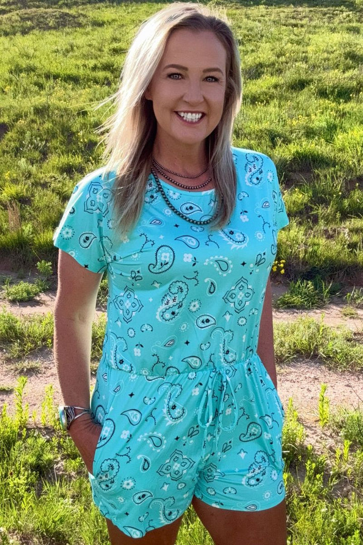 Sterling Kreek Bandana Babe Turquoise Romper