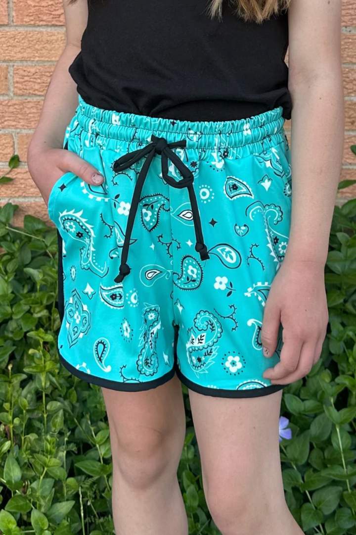 KIDS Sterling Kreek Bandana Babe Turquoise Shorts *