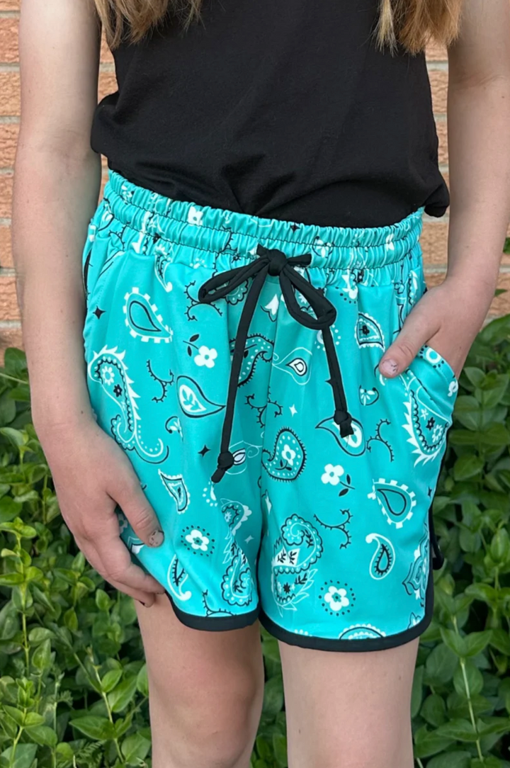 KIDS Sterling Kreek Bandana Babe Turquoise Shorts *