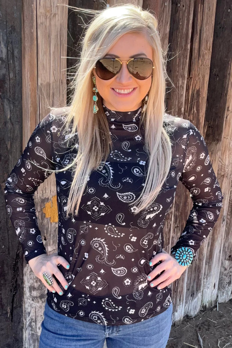 Sterling Kreek Black Bandana Babe Mesh Top