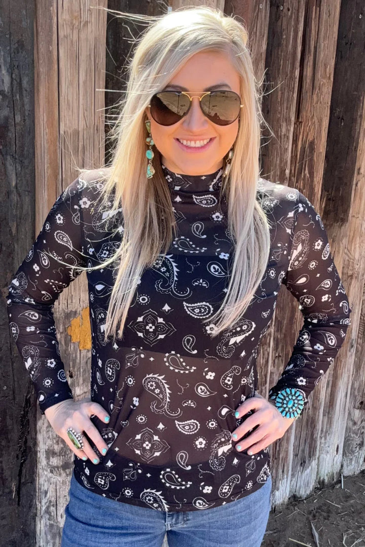 Sterling Kreek Black Bandana Babe Mesh Top