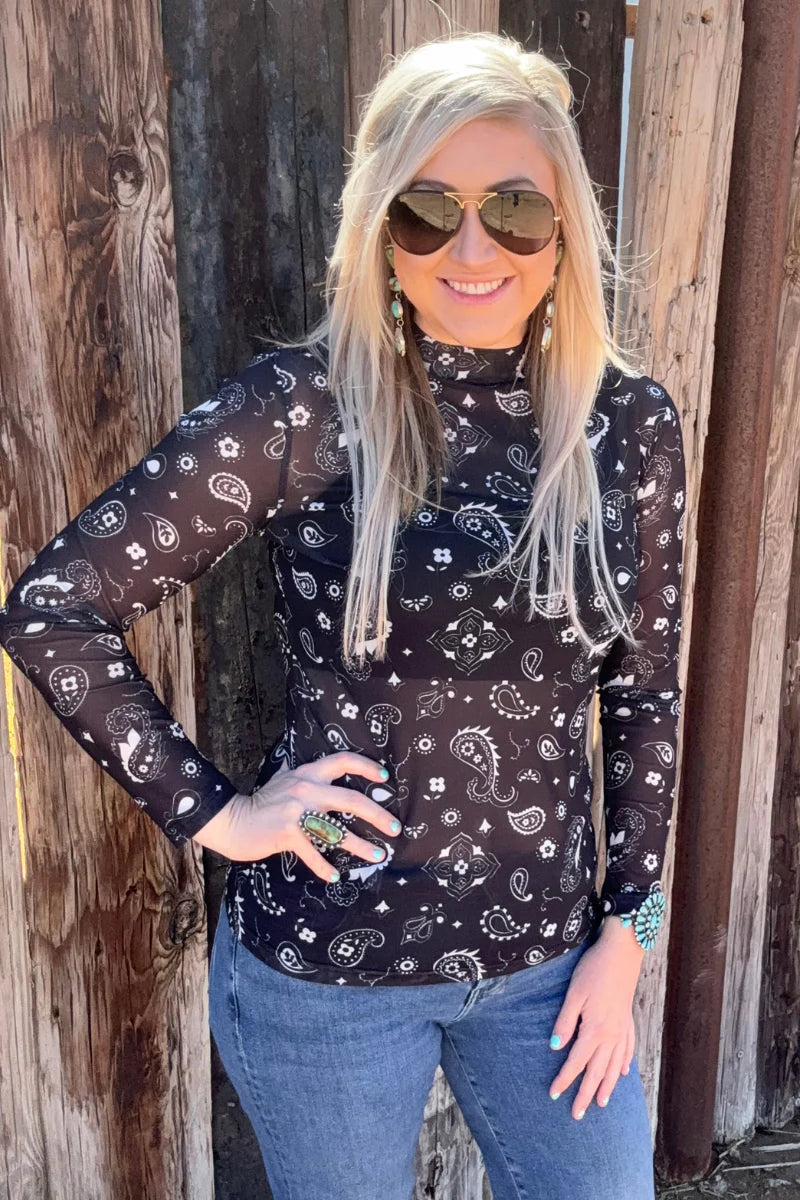 Sterling Kreek Black Bandana Babe Mesh Top