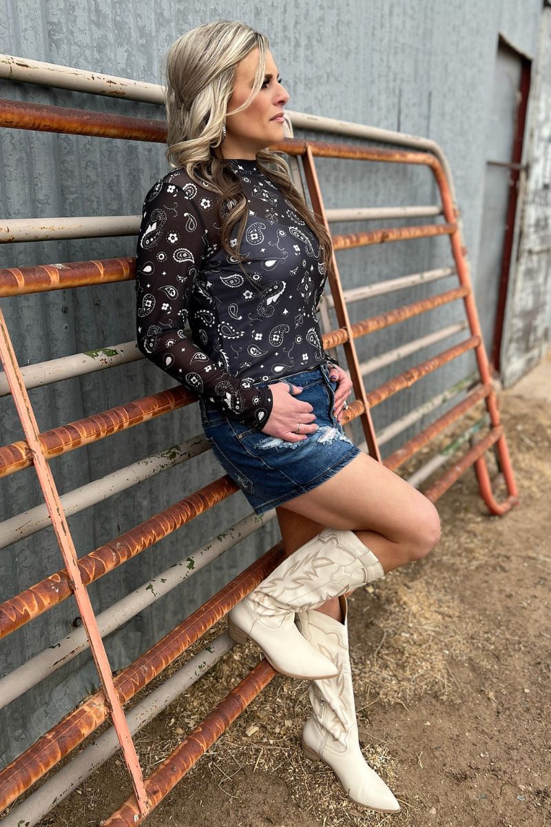 Sterling Kreek Black Bandana Babe Mesh Top