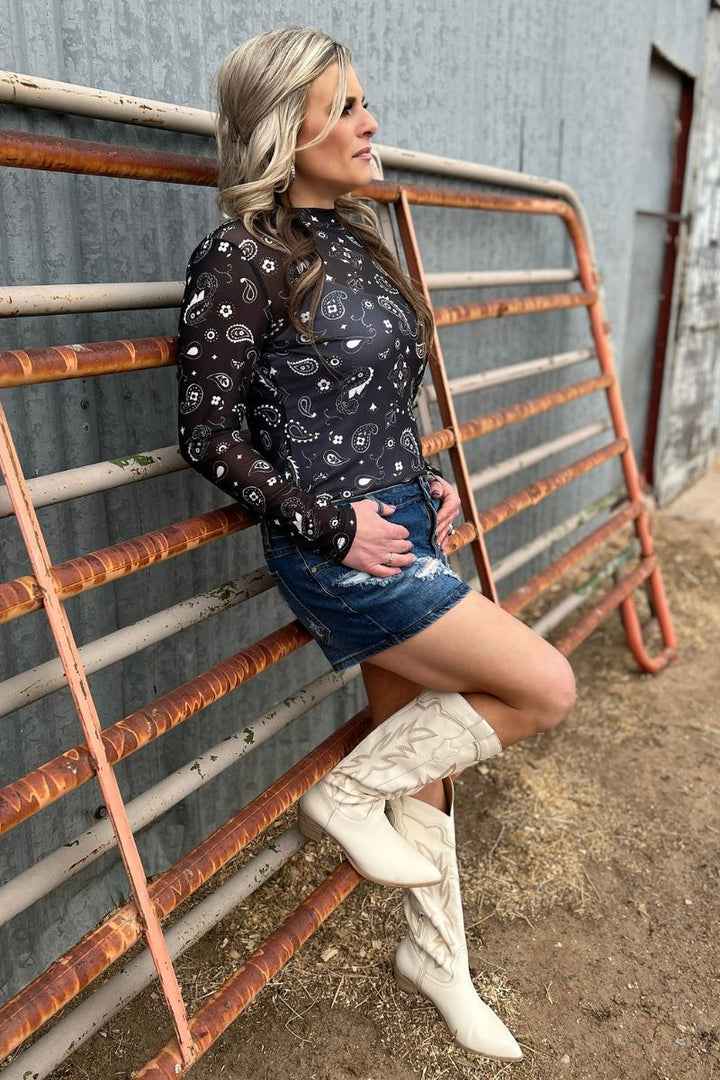 Sterling Kreek Black Bandana Babe Mesh Top