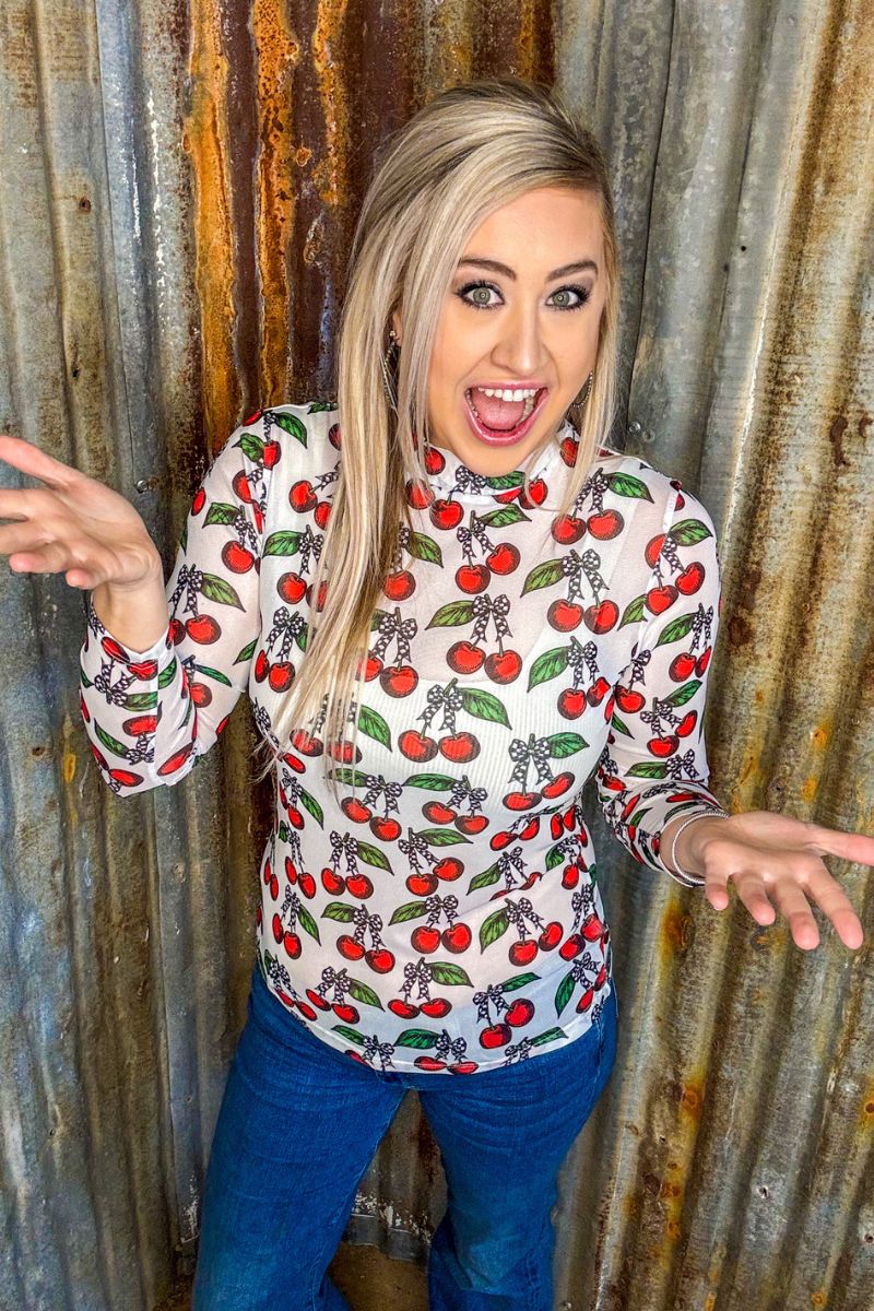 Sterling Kreek Cherry On Top Mesh Top*