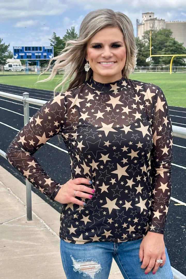 Sterling Kreek Go Team Go Black and Gold Mesh Top