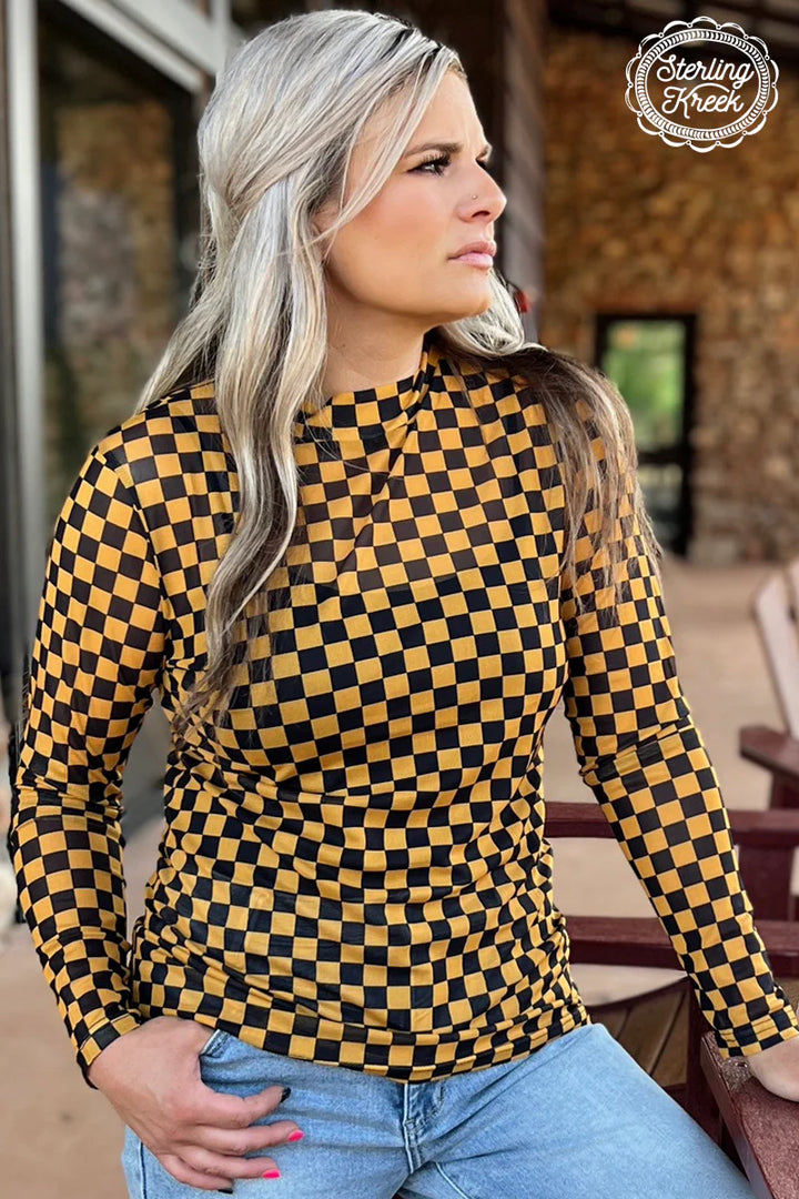 Sterling Kreek Pep Rally Black & Gold Mesh Top