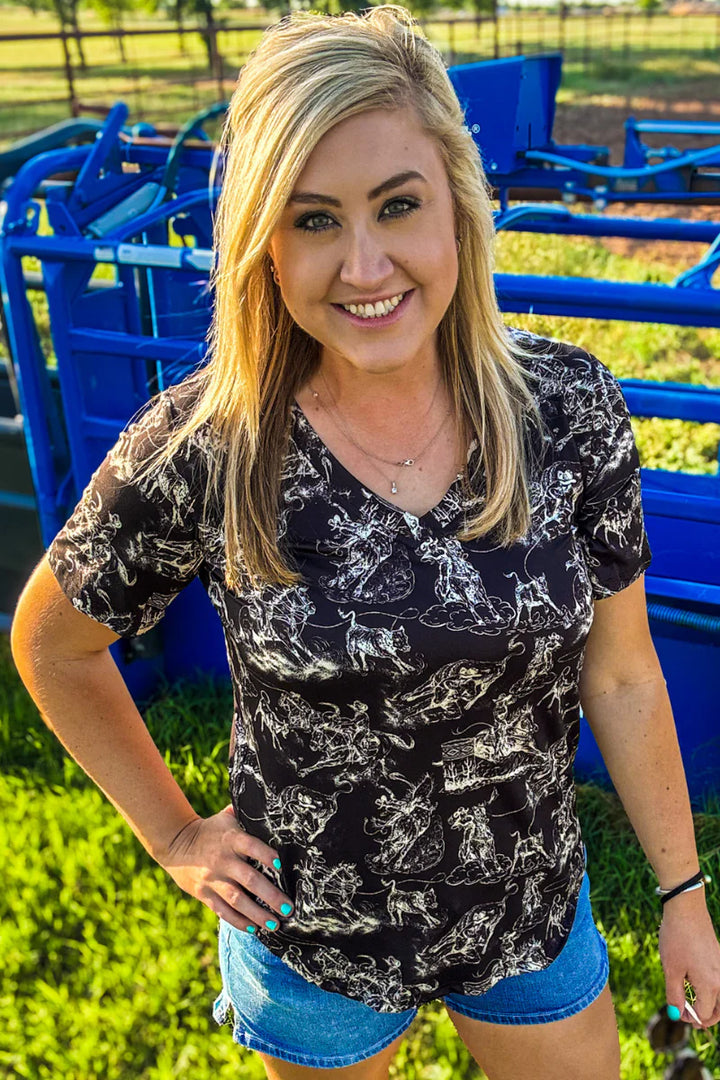 Sterling Kreek Rodeo Road V Neck Top