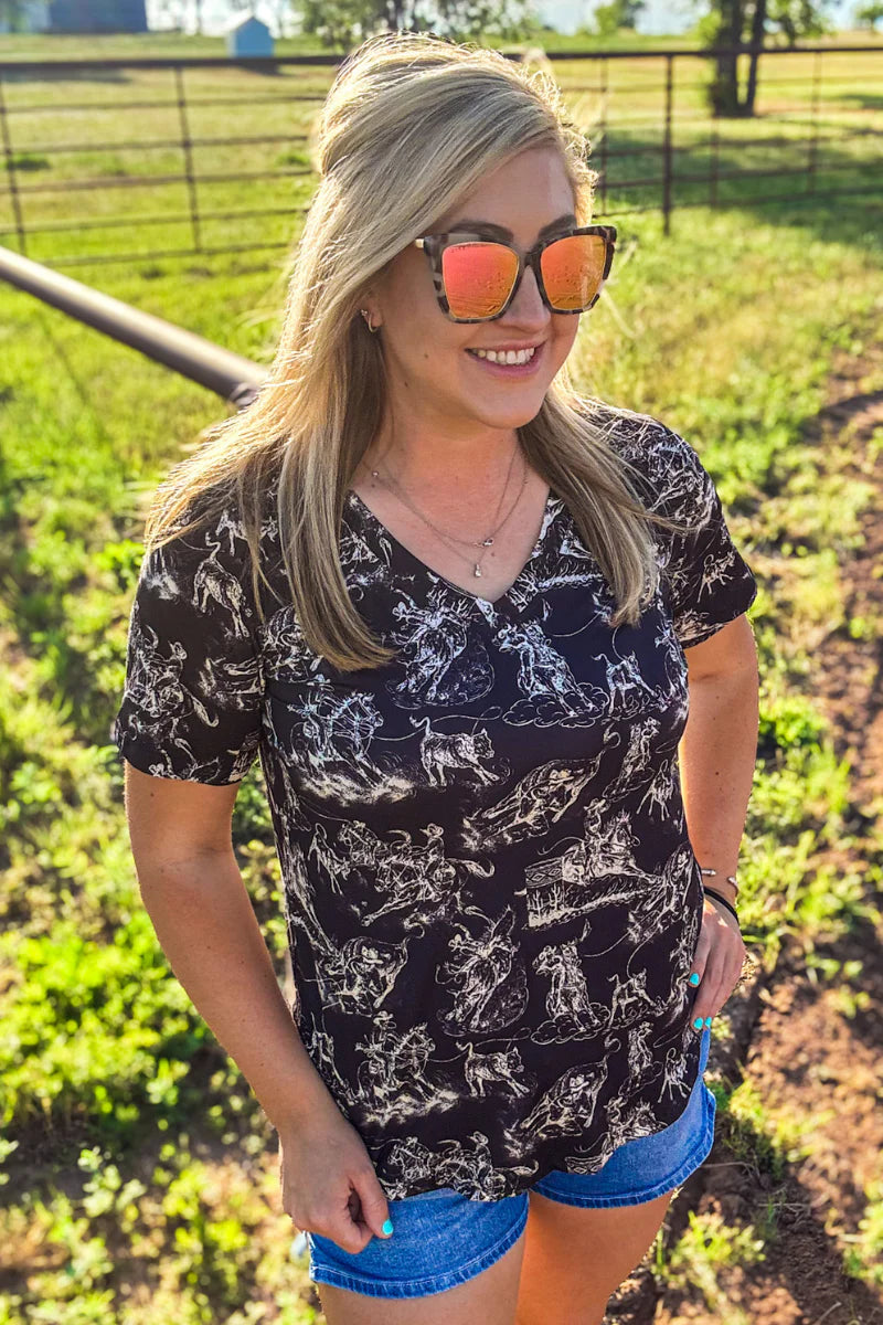 Sterling Kreek Rodeo Road V Neck Top