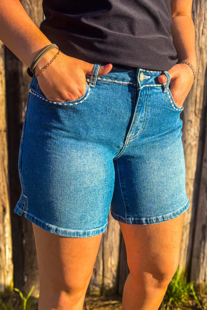 Sterling Kreek Stitched Denim Shorts-Long