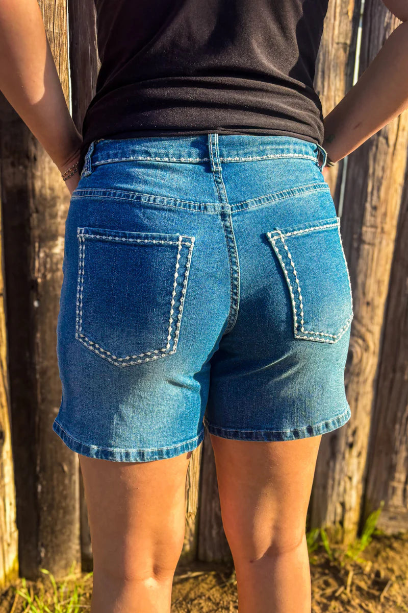 Sterling Kreek Stitched Denim Shorts-Long