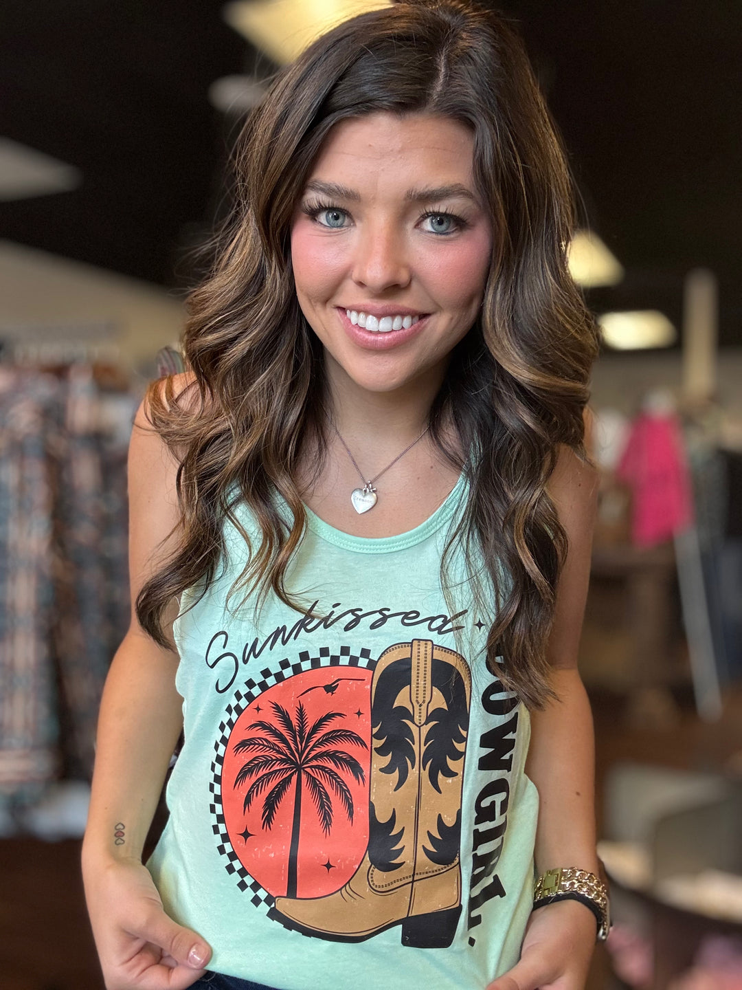 Sunkissed Cowgirl Graphic Racerback Tank*