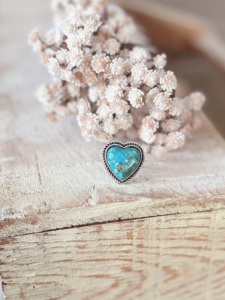 Turquoise Heart Gemstone Adjustable Ring | gussieduponline