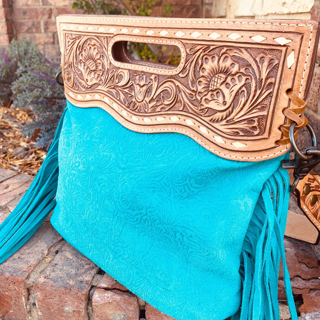 Turquoise Sweet Suede Serenade Clutch | gussieduponline