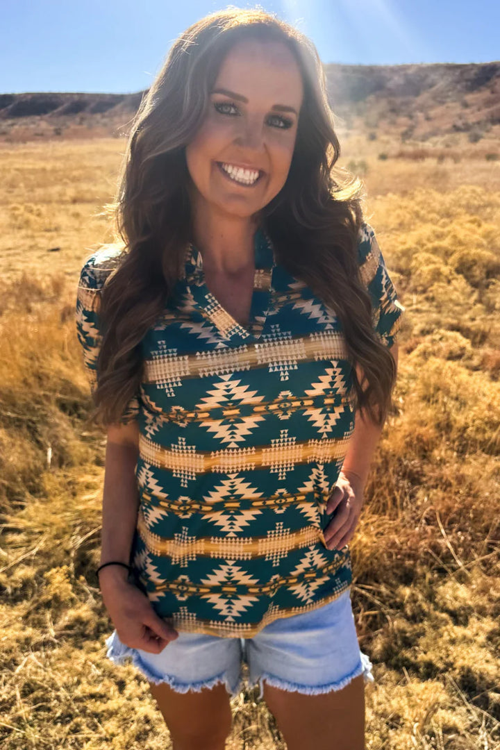 Sterling Kreek Turquoise Twist Aztec Top