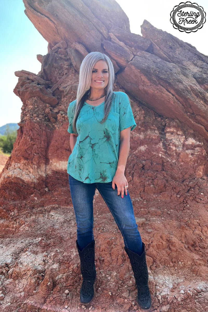 Sterling Kreek Turquoise Herd V-Neck Top | gussieduponline