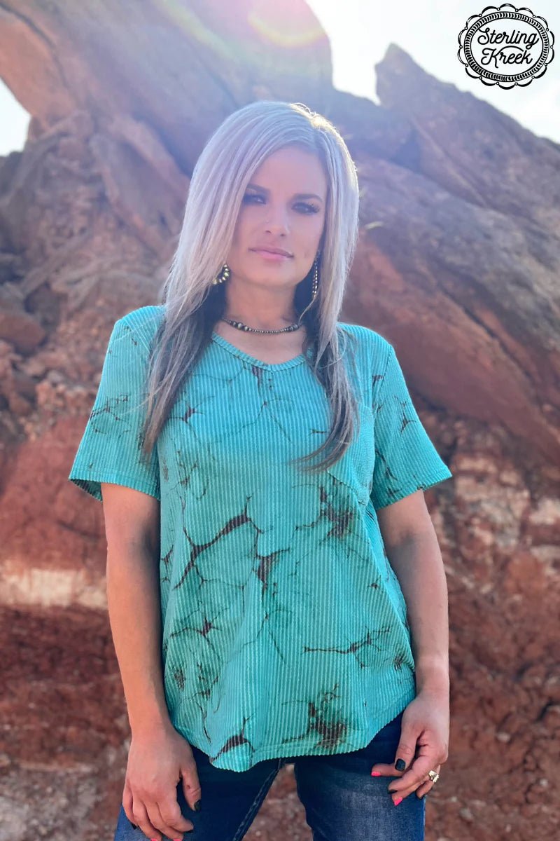 Sterling Kreek Turquoise Herd V-Neck Top | gussieduponline