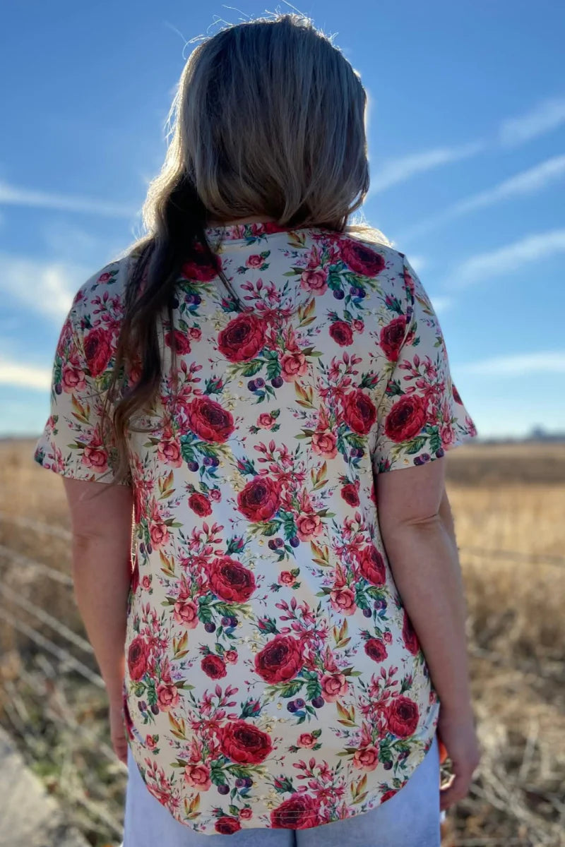 Sterling Kreek Porcelain Petals V Neck Top