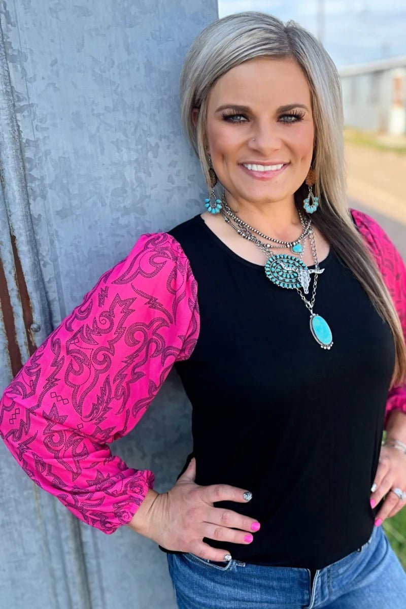 Sterling Kreek Cowgirls Like Us Bubble Sleeve Top | gussieduponline