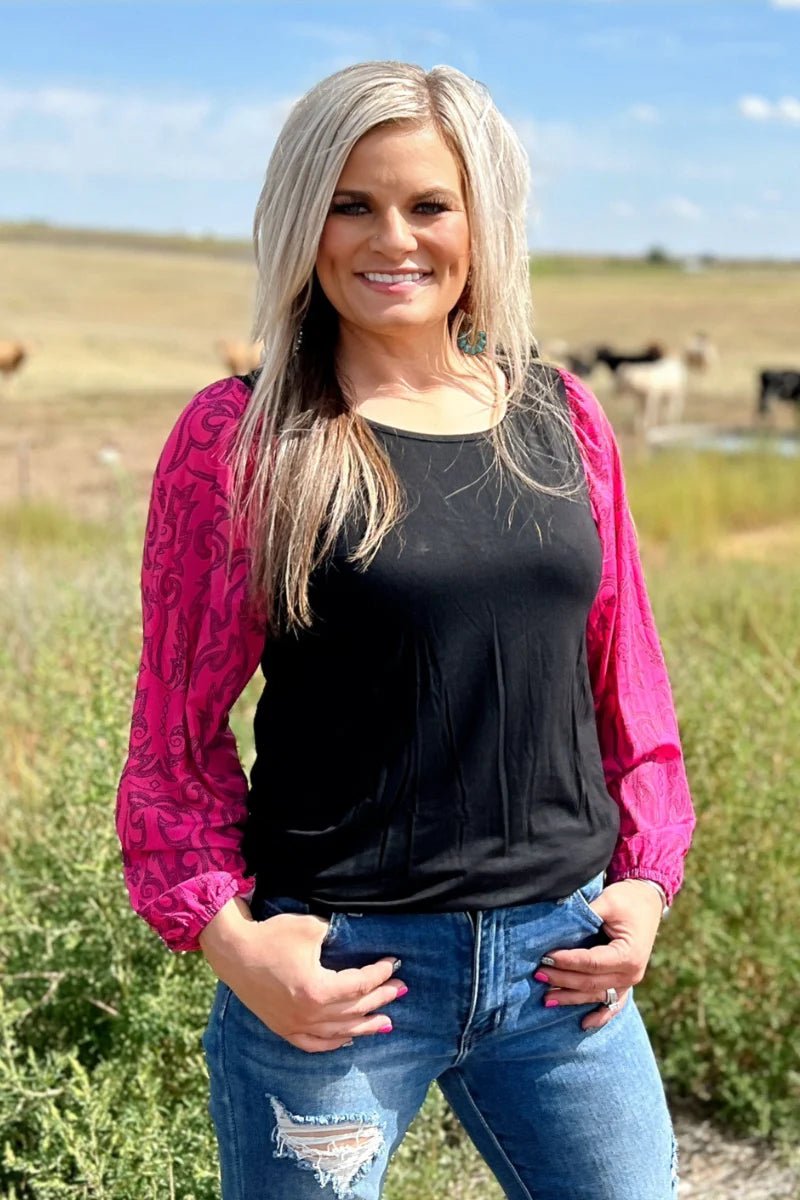 Sterling Kreek Cowgirls Like Us Bubble Sleeve Top | gussieduponline