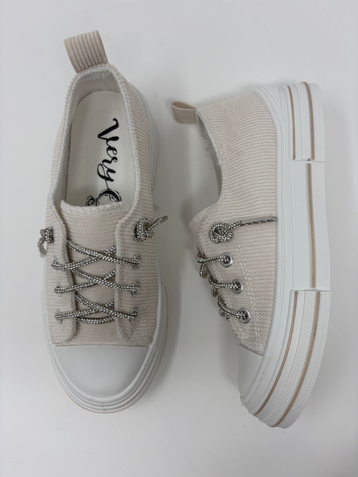Very G Cream Corduroy Sparkle Sneakers