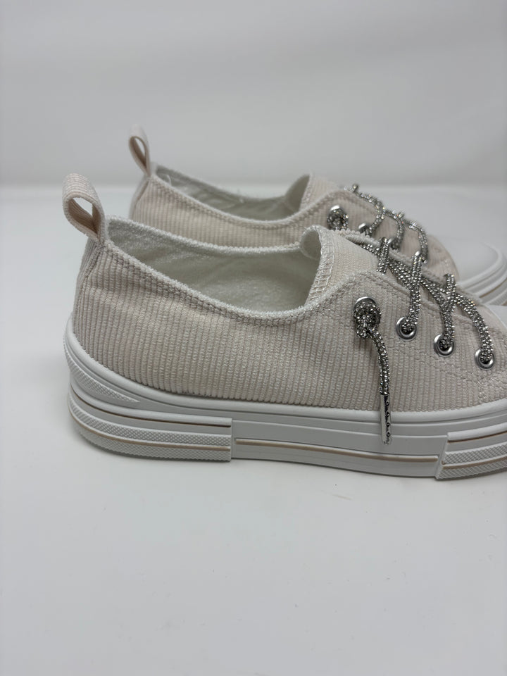 Very G Cream Corduroy Sparkle Sneakers