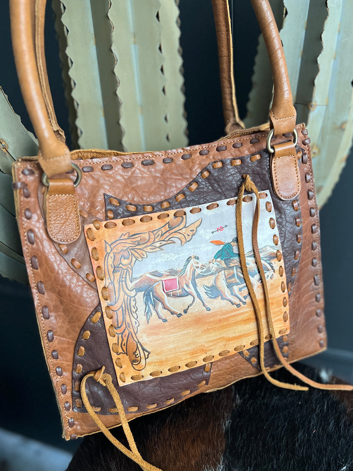 Vintage Hand Painted Leather Bag