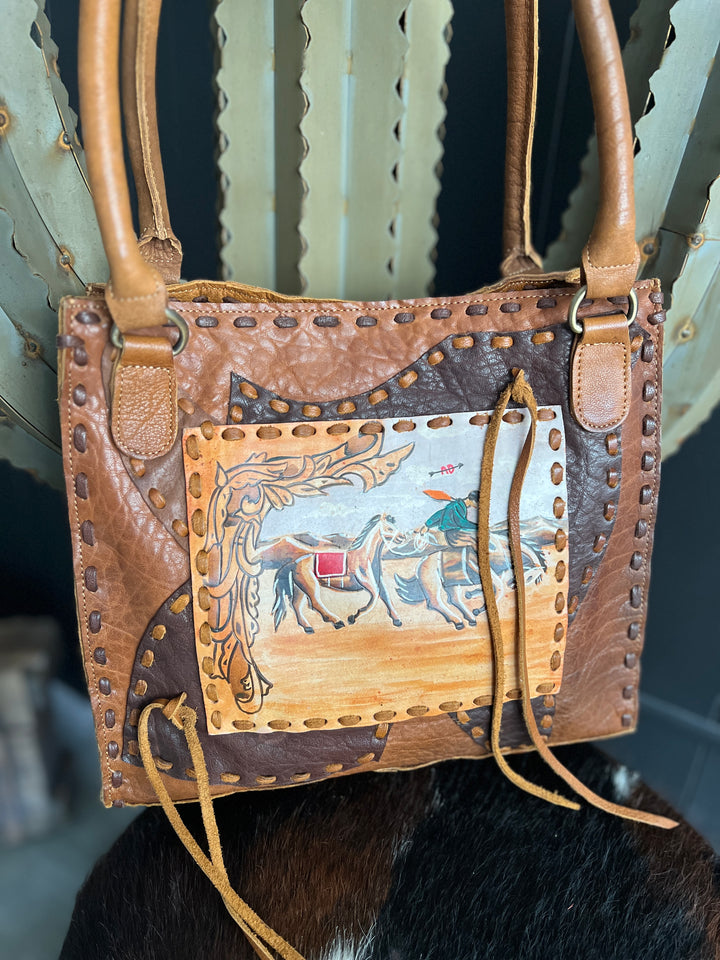 Vintage Hand Painted Leather Bag