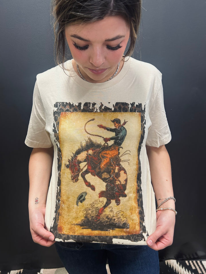 Vintage Leopard Bucking Bronc Tee