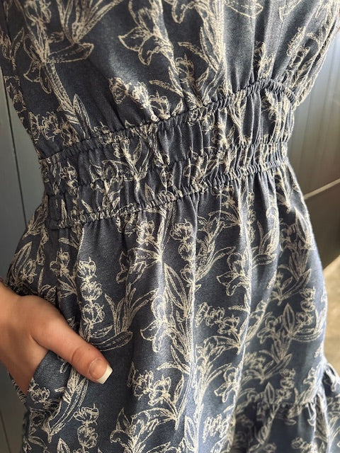 Vintage Style Ruffle Sleeve Denim Blue Dress