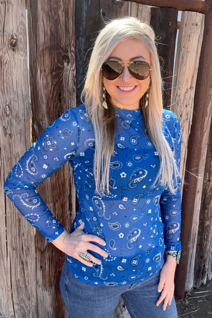 Sterling Kreek Bandana Babe Blue Mesh Top